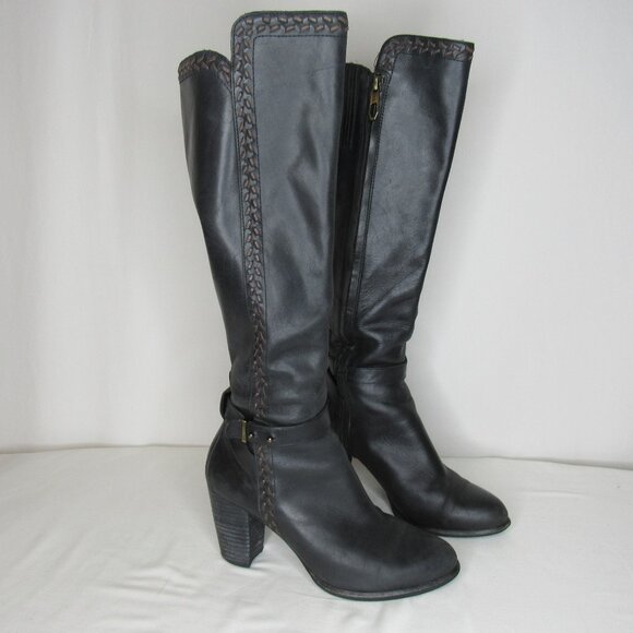 Ugg Black Leather CLAUDINE Tall Riding Boots Women's 7.5 - Picture 1 of 12